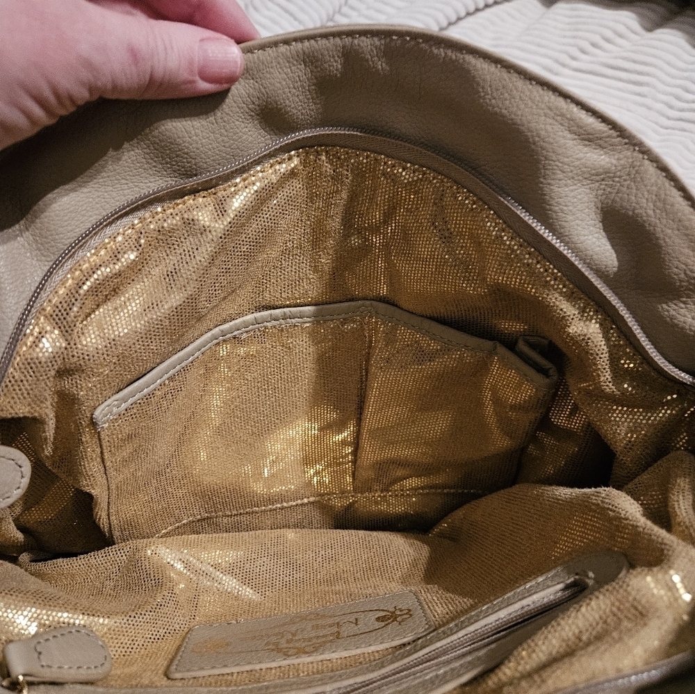 Frosting by Mary Norton Elegant Tan Studded Tote Bag. - Picture 8 of 11
